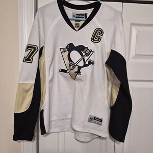 Petite Womens Reebok White and Black Hockey Pittsburgh Penguin Jersey